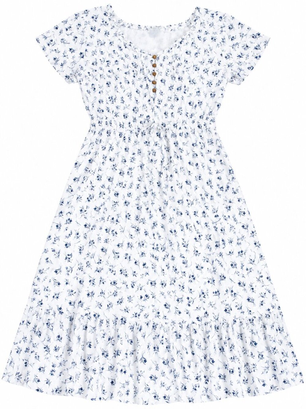 White Navy Floral Tiered Dress Ruffled Summer Dress | Size L